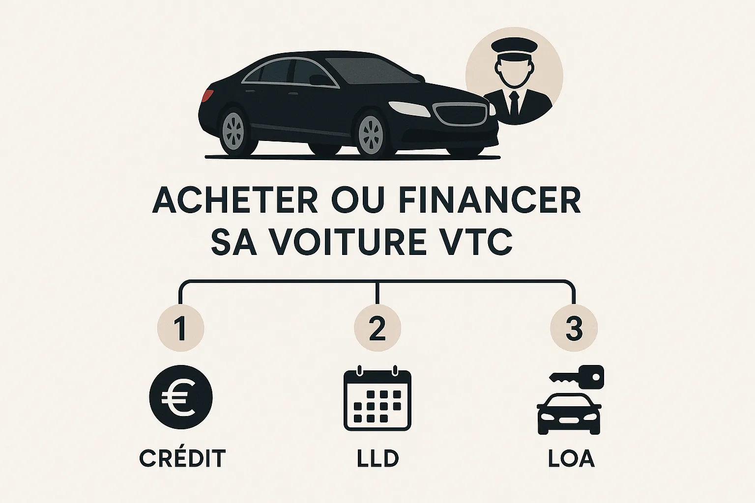 Infographie : Acheter ou financer sa voiture VTC : crédit, LLD ou LOA